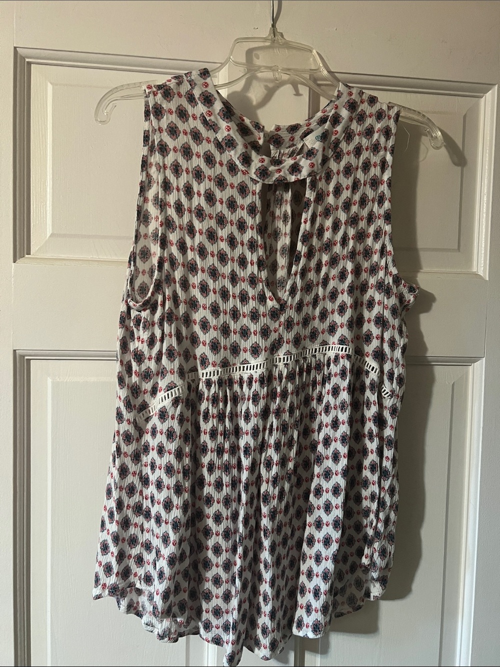 Grace & Lace White Sleeveless Blouse with Red & Blue Floral Print